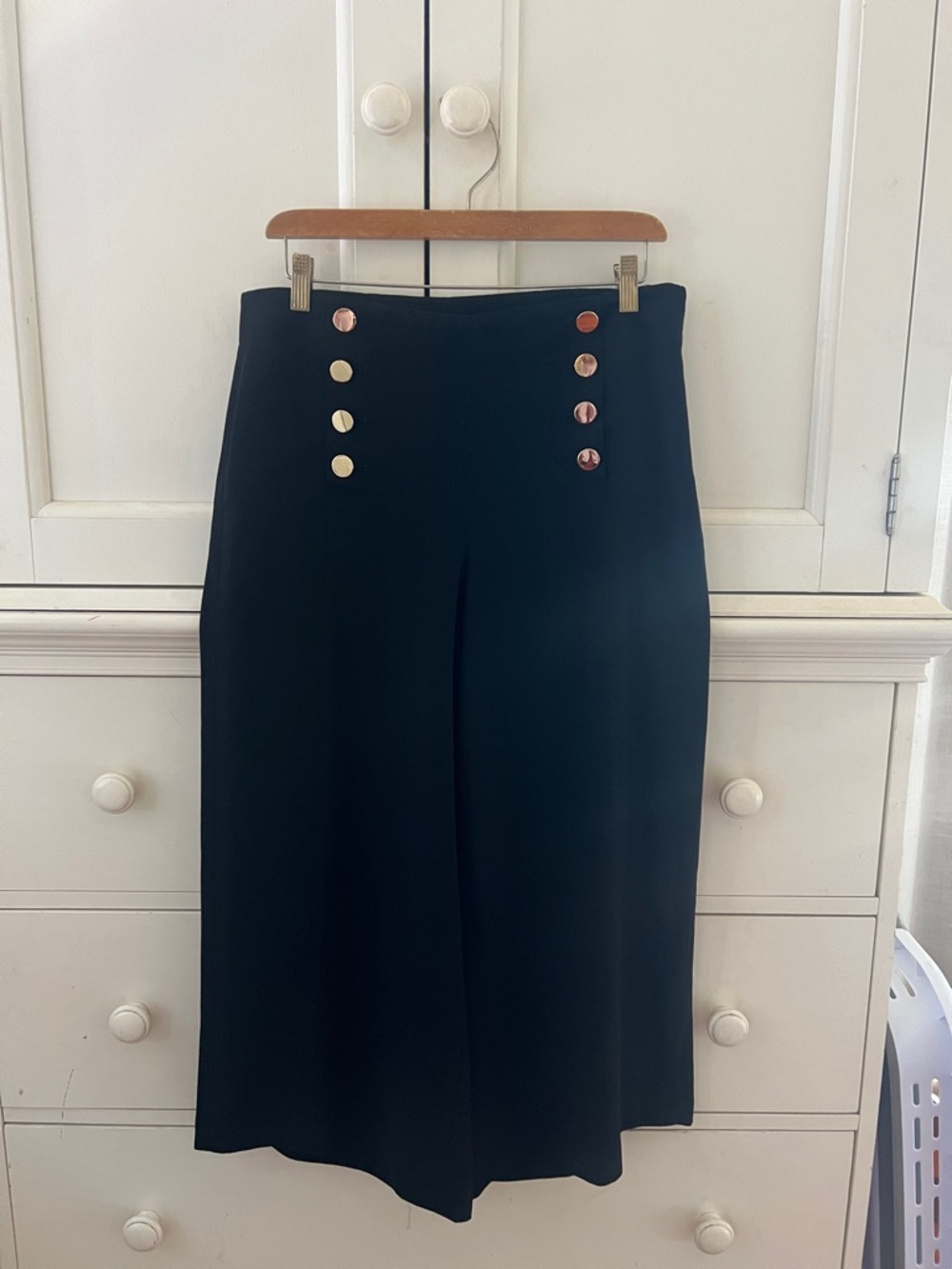 LOFT Double-Button High-Waist Black dress pants.
